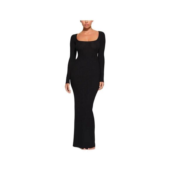 SKIMS Dresses & Skirts - Skims Women's Solid Soft Lounge Long Sleeve Dress Onyx Size Medium NWT